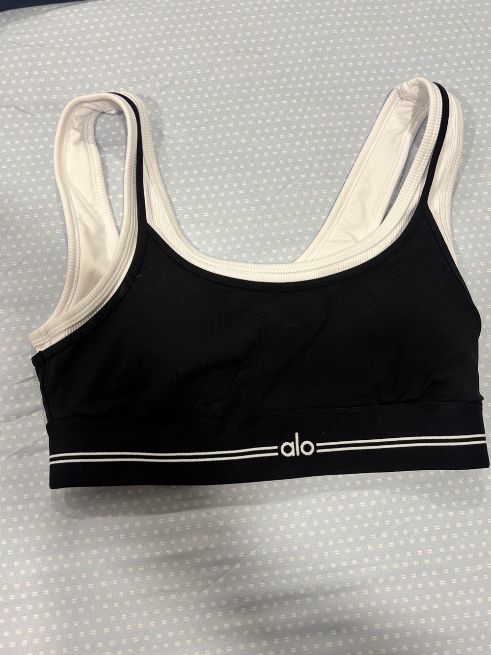 ALO Yoga Black and White Scoop Sports Bra